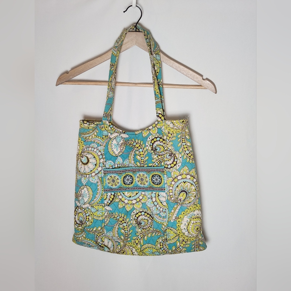 Vera Bradley Shoulder Tote Peacock Paisley Quilted Blue Green
